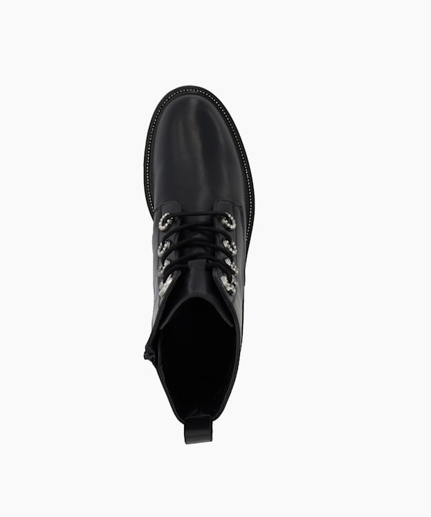 Dune London Precious - Black Diamante-Trim Leather Lace-Up Boots