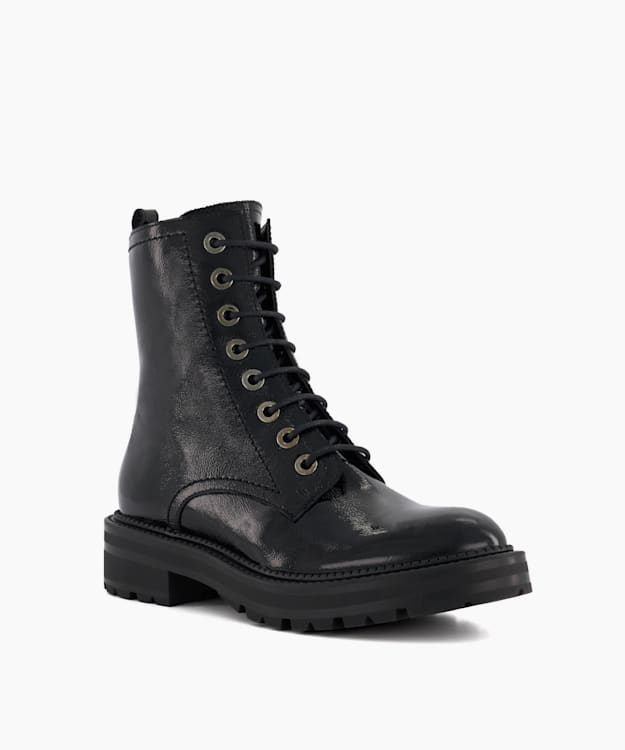 Dune London Press - Black Cleated-Sole Leather Hiker Boots