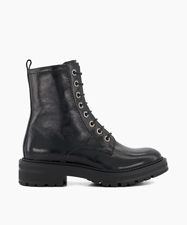 dune london Press - Black Cleated-Sole Leather Hiker Boots
