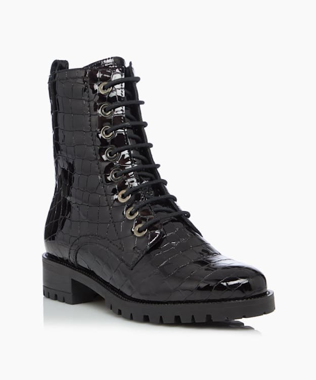 Dune London Prestone - Black Cleated Sole Lace-Up Hiker Boots