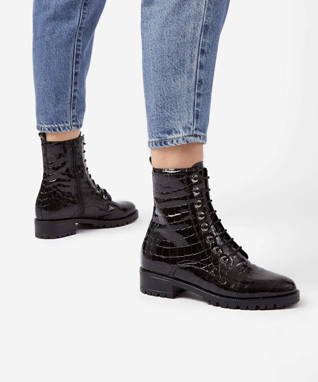 Dune London Prestone - Black Cleated Sole Lace-Up Hiker Boots