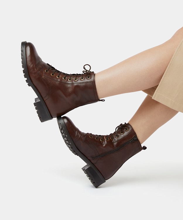 Dune London Prestone - Brown Cleated Sole Lace-Up Hiker Boots
