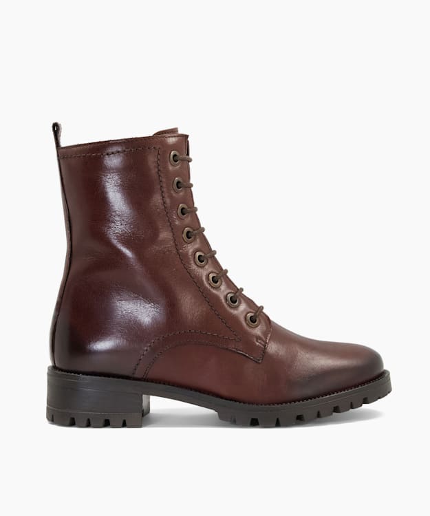 dune london Prestone - Brown Cleated Sole Lace-Up Hiker Boots
