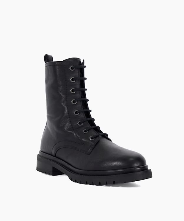 Dune London Prestonne - Black Leather Cleated Sole Biker Boots