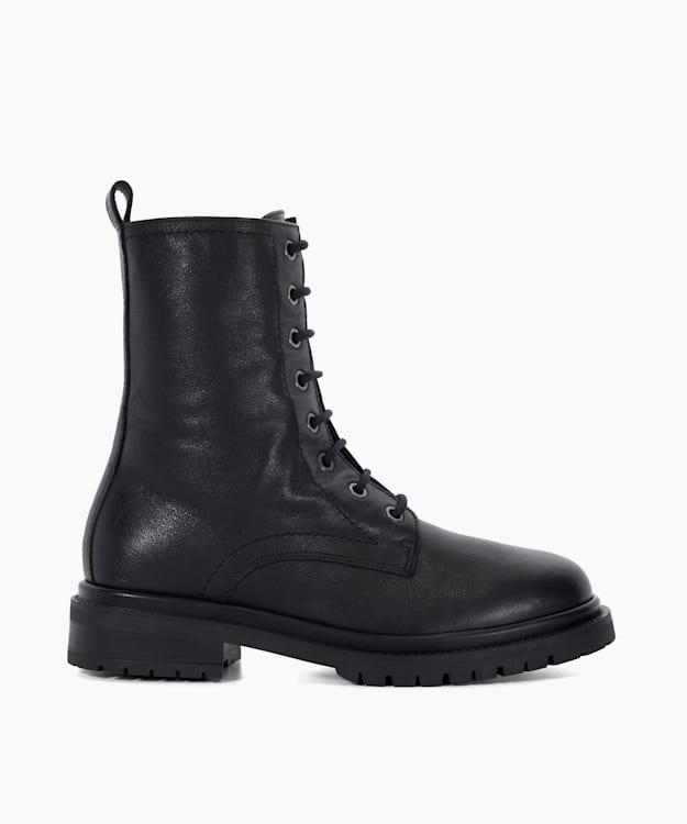 dune london Prestonne - Black Leather Cleated Sole Biker Boots