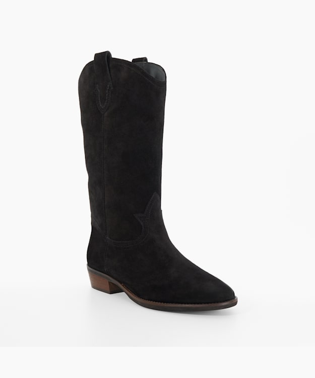 Dune London Prickles - Black Low Block Heel Cowboy Boots