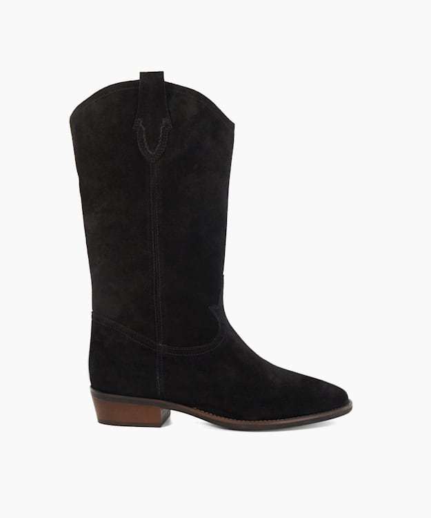 dune london Prickles - Black Low Block Heel Cowboy Boots