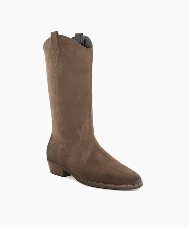 Dune London Prickles - Tan Low Block Heel Cowboy Boots