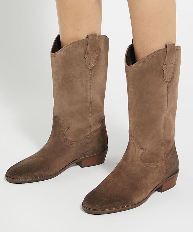 Dune London Prickles - Tan Low Block Heel Cowboy Boots