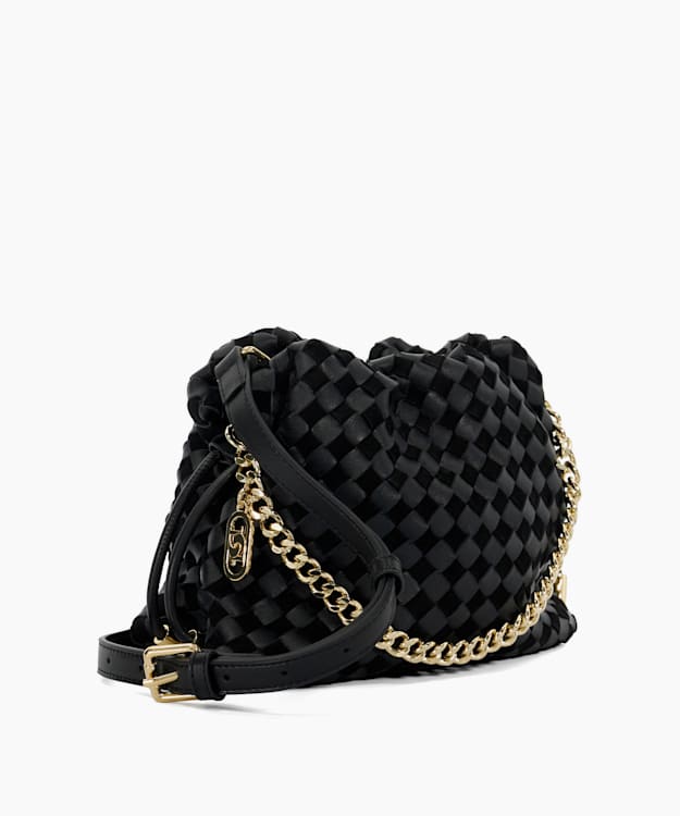 Dune London Primrose S - Black Small Drawstring Woven Leather Bag