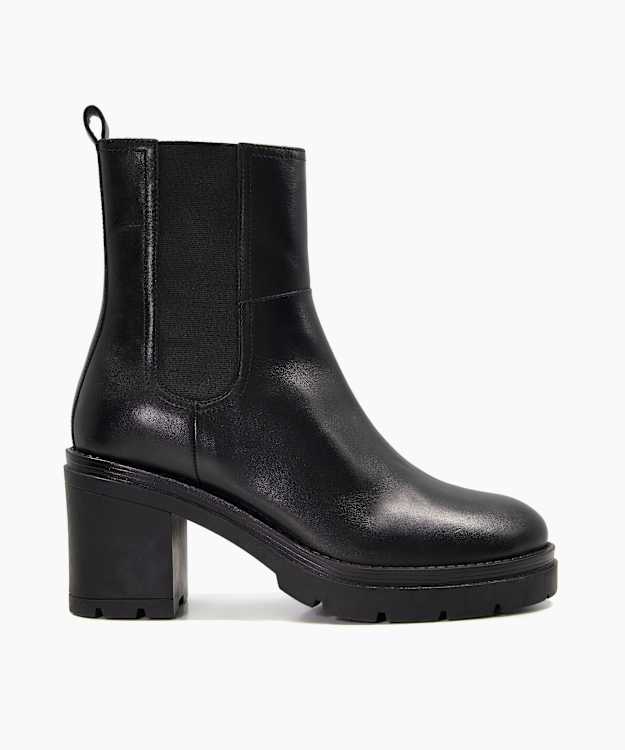 dune london Pristina - Black Leather Block-Heeled Ankle Boots