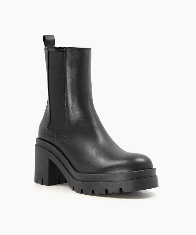 Dune London Prized - Black Chunky Leather Block-Heel Chelsea Boots