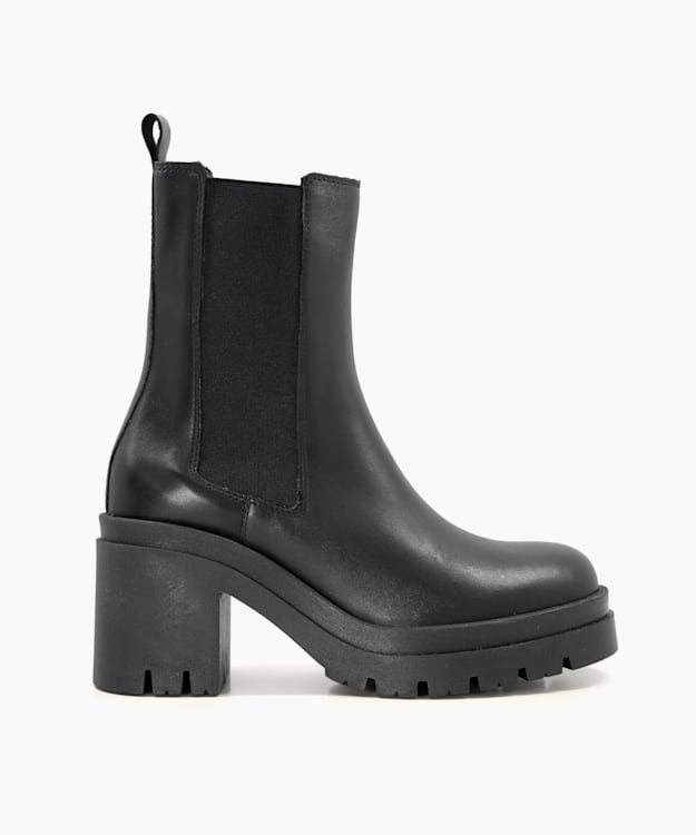 dune london Prized - Black Chunky Leather Block-Heel Chelsea Boots