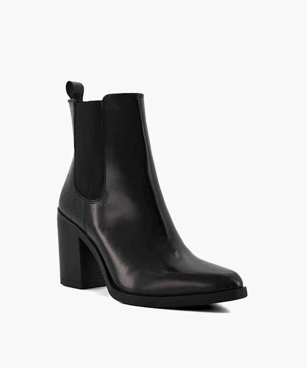 Dune London Promising - Black Croc-Effect Leather Western Boots