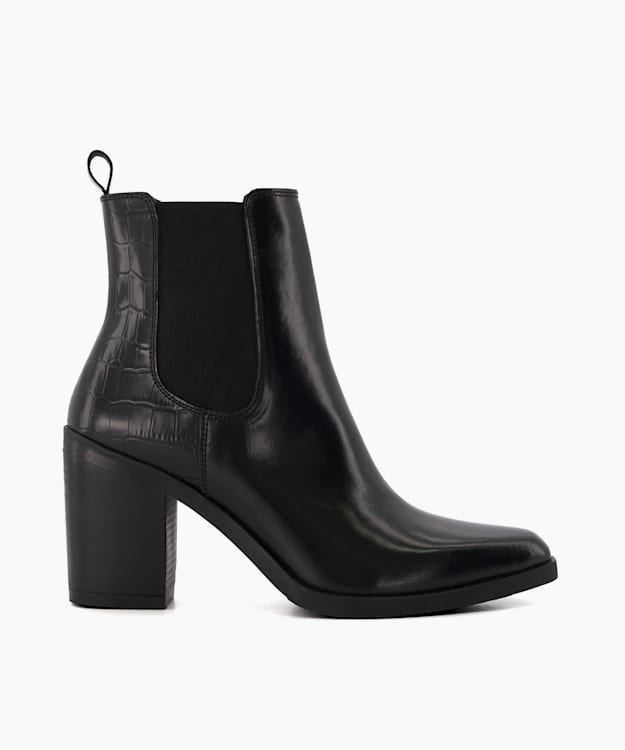 dune london Promising - Black Croc-Effect Leather Western Boots