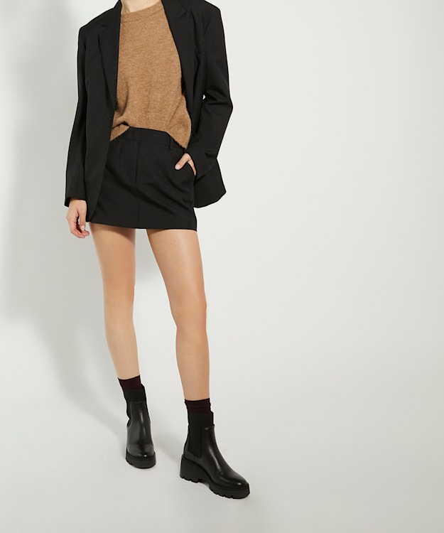 Dune London Propose - Black Leather Medium-Wedge Ankle Boots