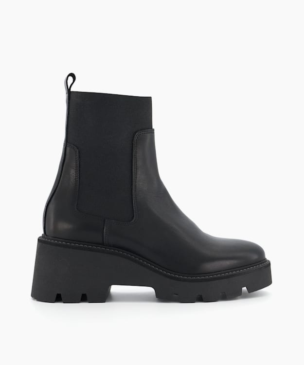 dune london Propose - Black Leather Medium-Wedge Ankle Boots