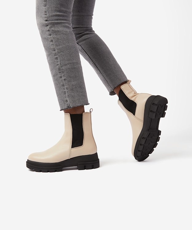 Dune London Provenses - Ecru Leather Chunky Sole Chelsea Boots