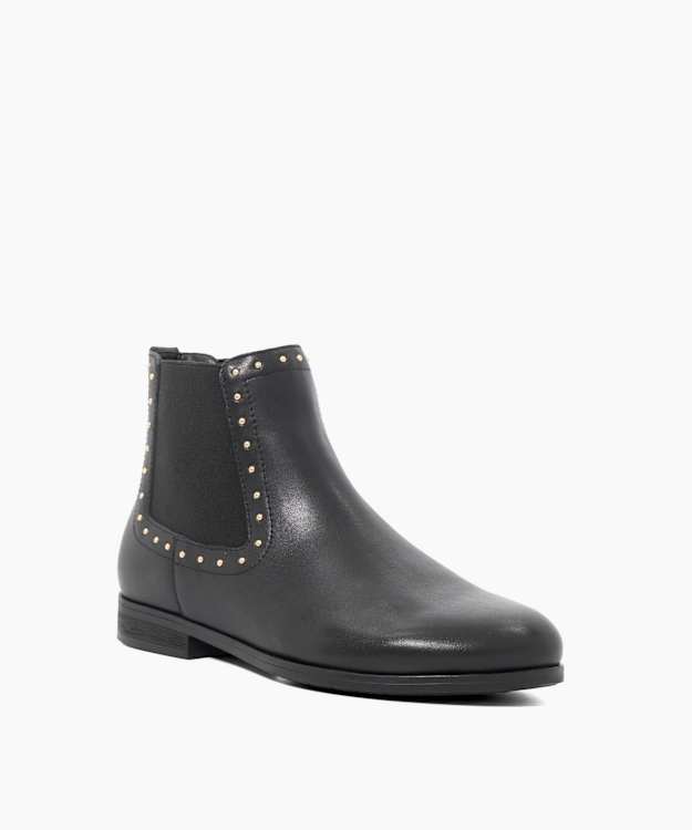 Dune London Pudded - Black Leather Stud Detail Round Toe Ankle Boots