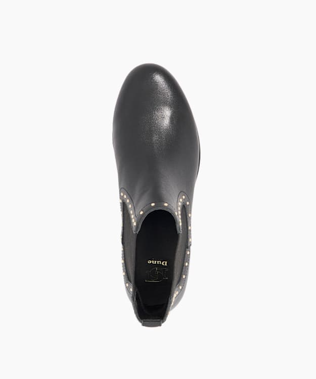 Dune London Pudded - Black Leather Stud Detail Round Toe Ankle Boots