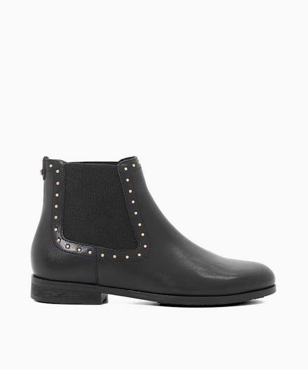 dune london Pudded - Black Leather Stud Detail Round Toe Ankle Boots
