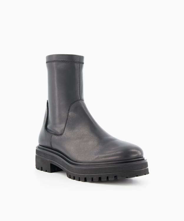 Dune London Putneys - Black Stretch Leather Sock Boots