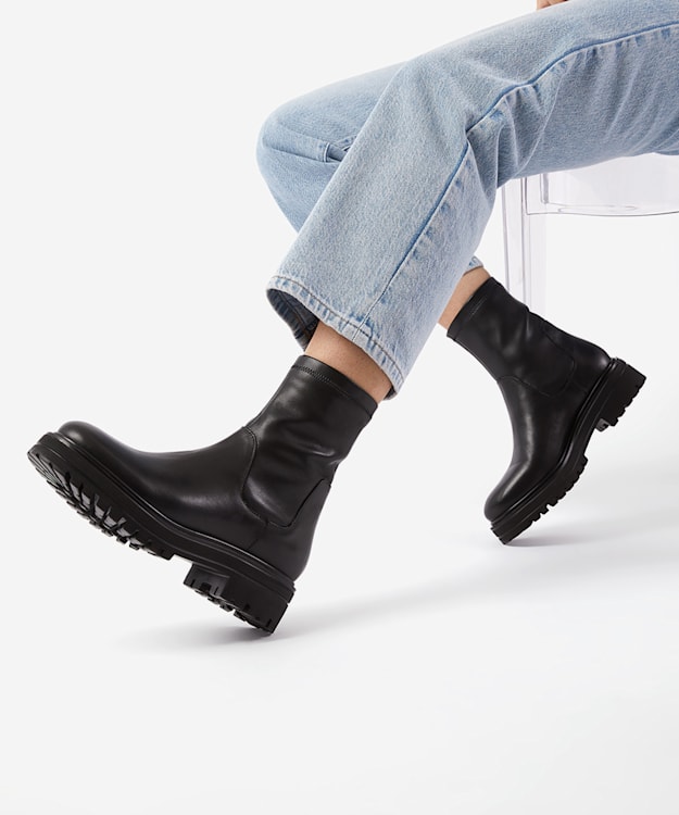 Dune London Putneys - Black Stretch Leather Sock Boots