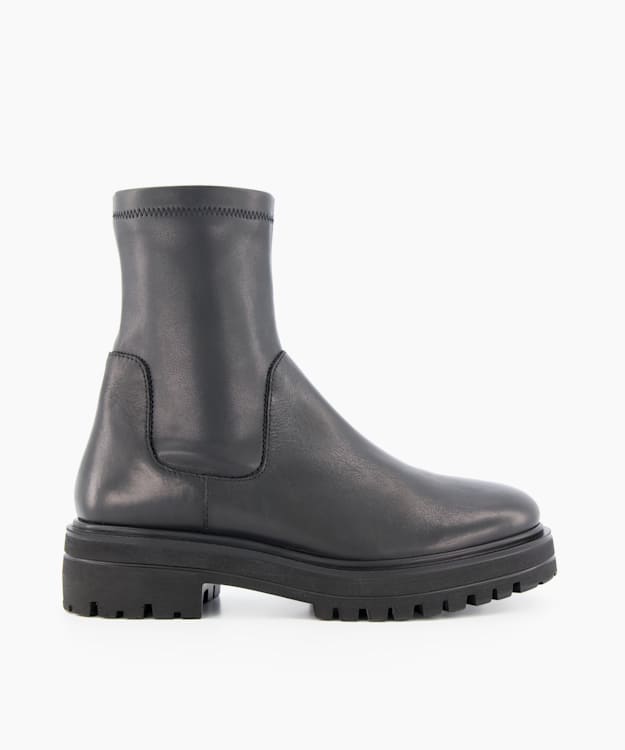 dune london Putneys - Black Stretch Leather Sock Boots