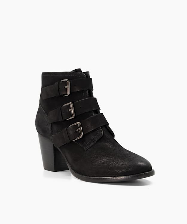 Dune London Puzzler - Black Buckled Suede Ankle Boots