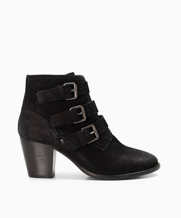 dune london Puzzler - Black Buckled Suede Ankle Boots