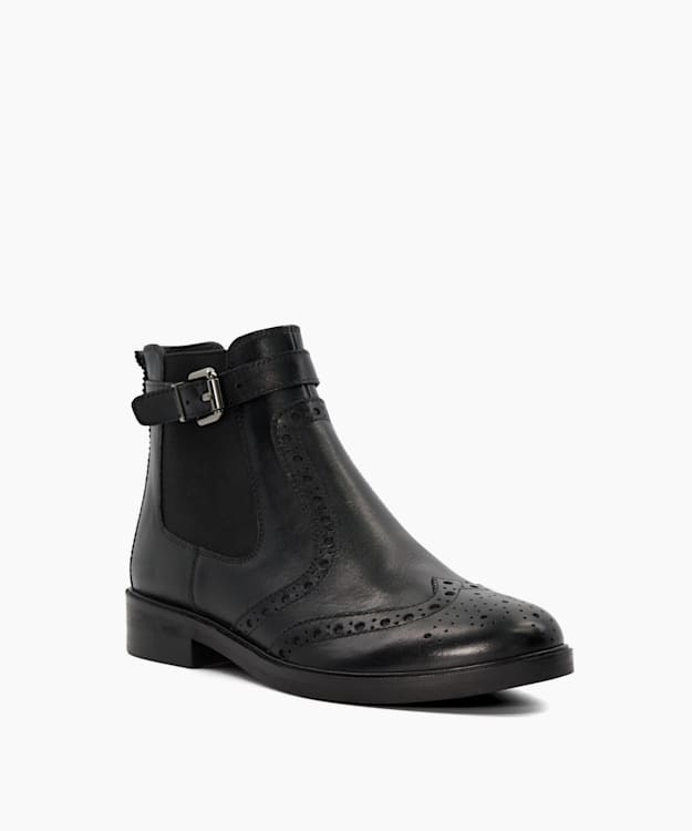Dune London Question - Black Brogue Detail Leather Chelsea Boots