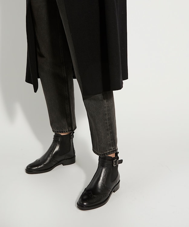 Dune London Question - Black Brogue Detail Leather Chelsea Boots