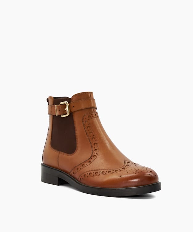 Dune London Question - Tan Brogue Detail Leather Chelsea Boots