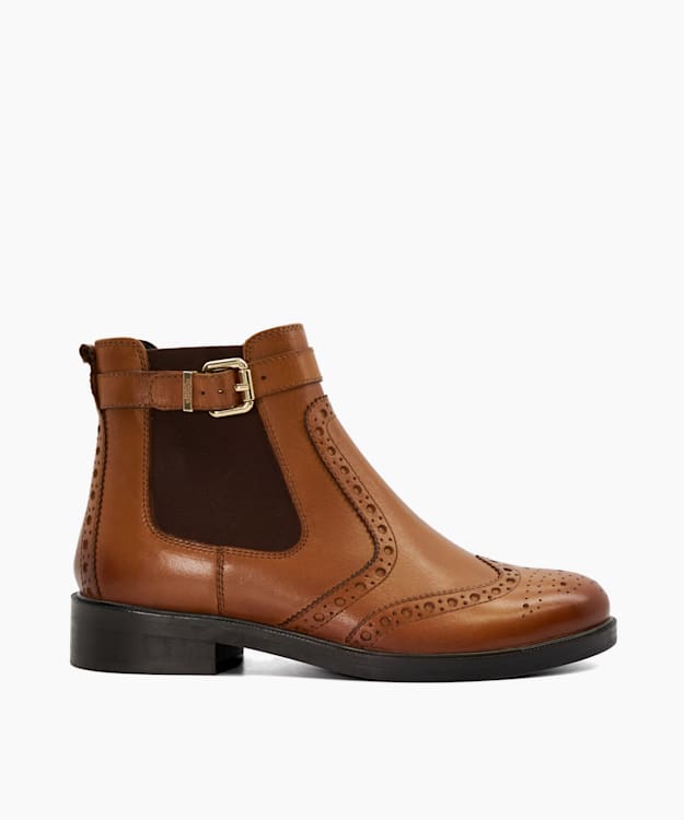 Dune London Question - Tan Brogue Detail Leather Chelsea Boots