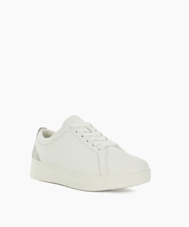 Dune London Rally Crystal - White Lace Up Flatform Trainers