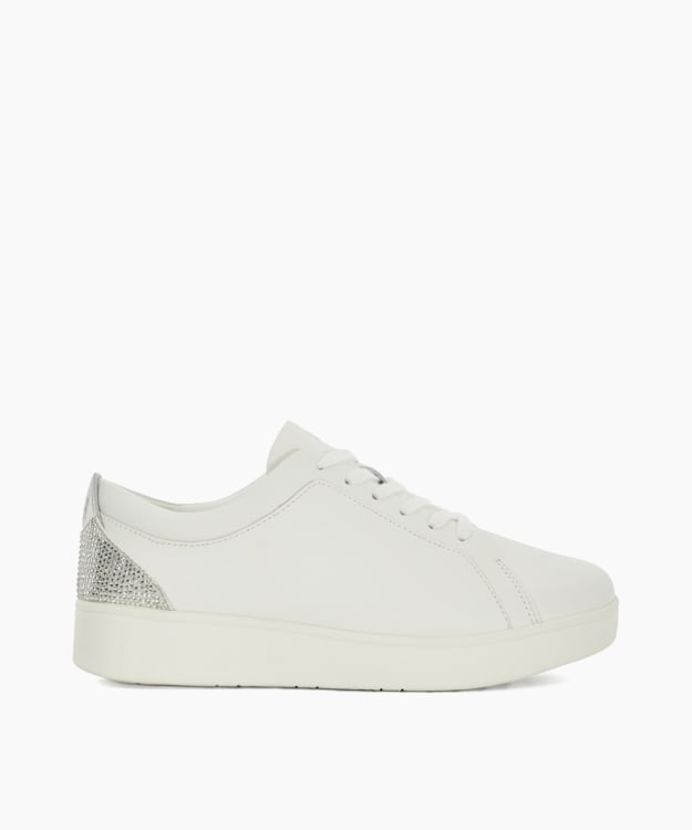 dune london Rally Crystal - White Lace Up Flatform Trainers