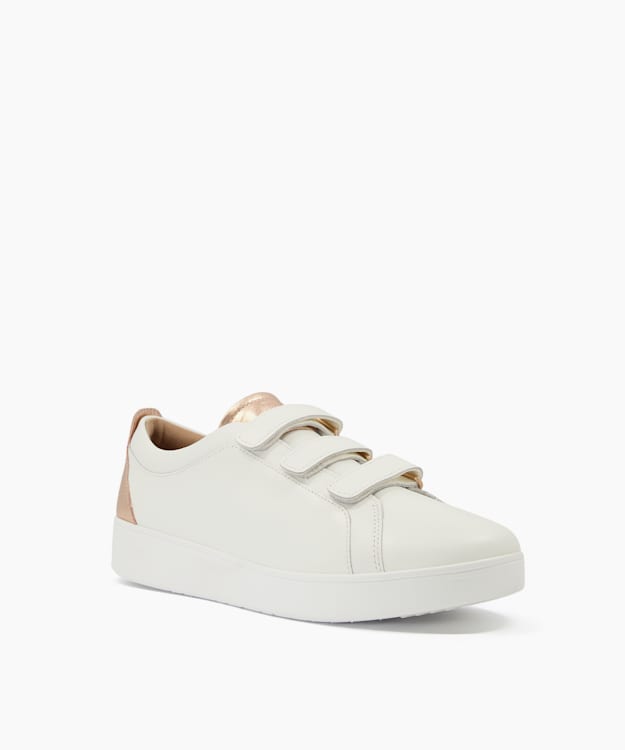 Dune London Rally Meatalic - White Metallic-Back Leather Strap Trainers