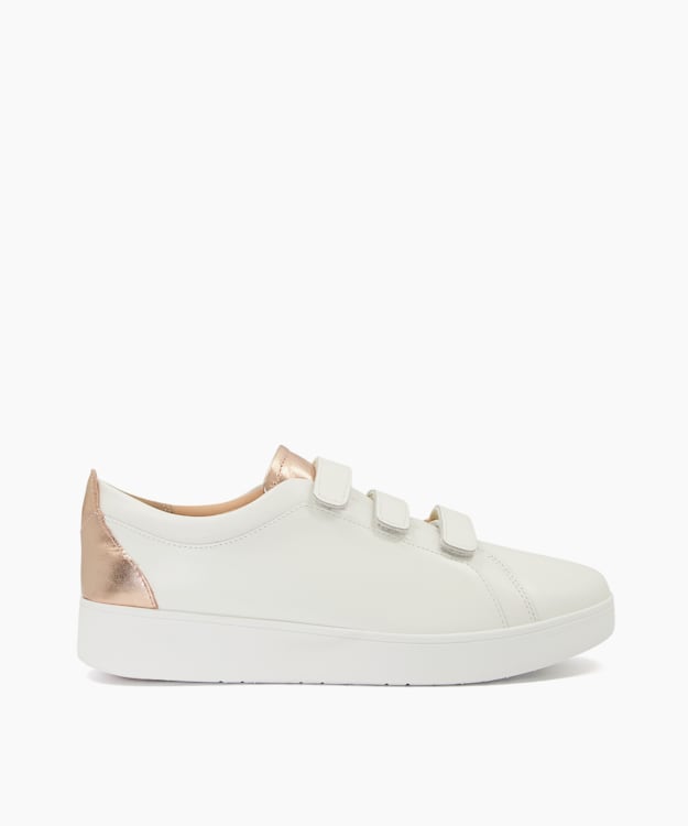 dune london Rally Meatalic - White Metallic-Back Leather Strap Trainers