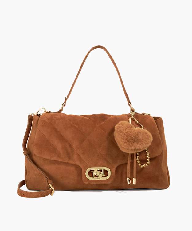 dune london Regency - Chestnut Suede Textured Shoulder Bag
