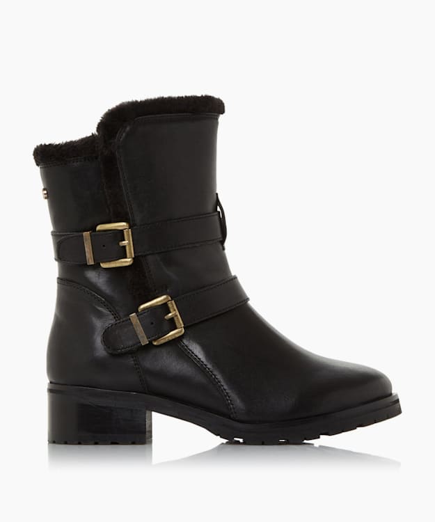 dune london Rosewing - Black Faux Fur Lined Calf Boots