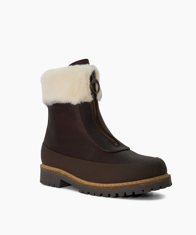 Dune London Rowen - Brown Zip-Front Leather Ankle Boots
