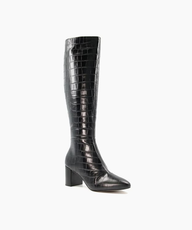 Dune London Saffia - Black Knee High Block Heel Boots