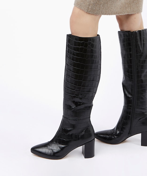 Dune London Saffia - Black Knee High Block Heel Boots