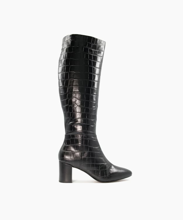 dune london Saffia - Black Knee High Block Heel Boots
