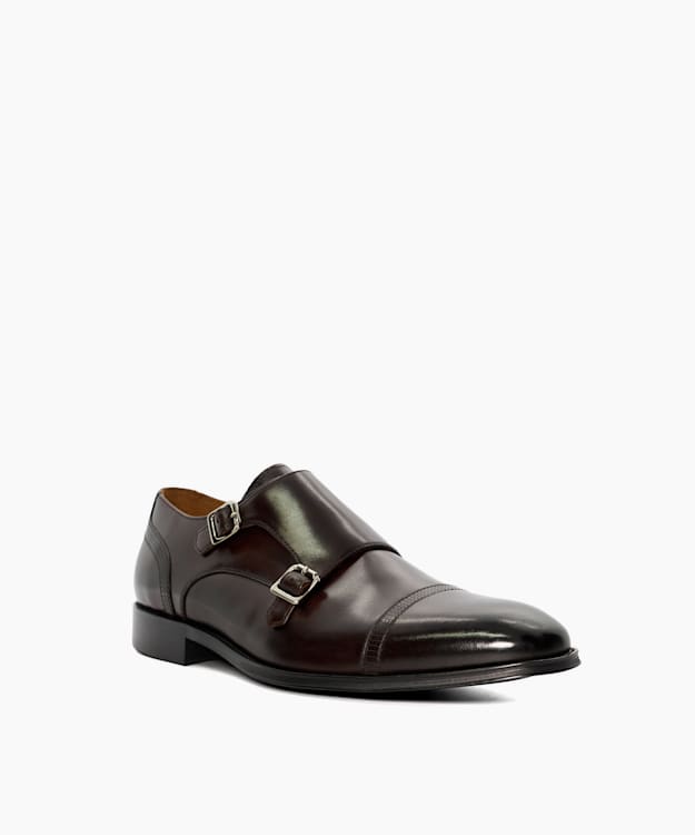 Dune London Saloon - Brown Leather Double Strap Monk Shoes