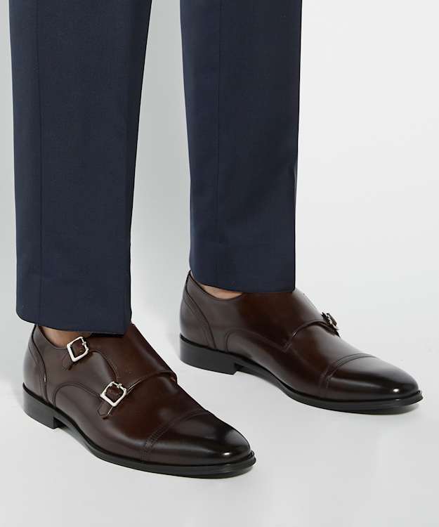 Dune London Saloon - Brown Leather Double Strap Monk Shoes