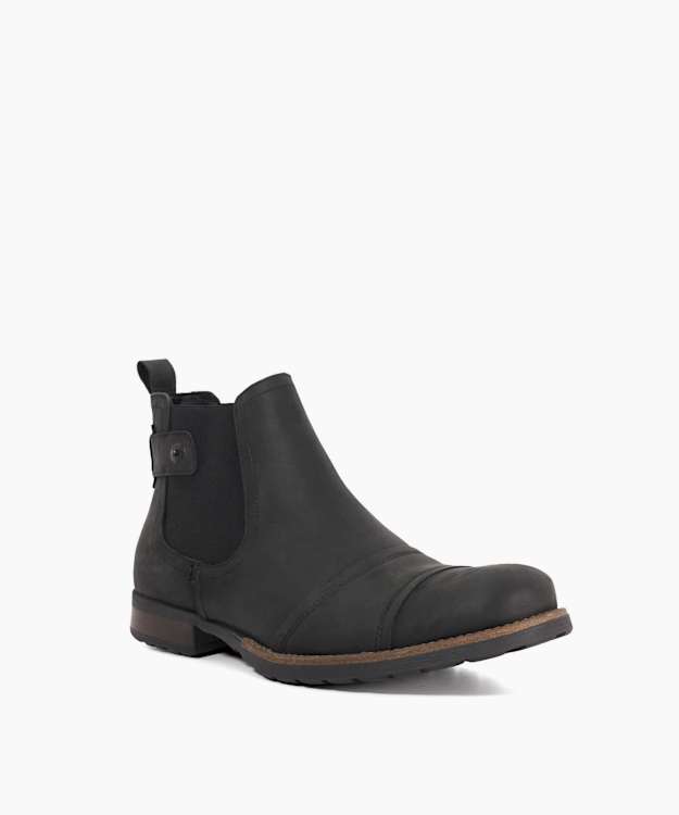 Dune London Saltwood - Black Leather Wide Fit Casual Chelsea Boots