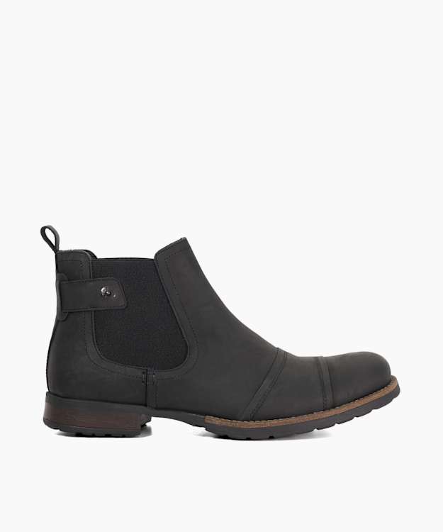 dune london Saltwood - Black Leather Wide Fit Casual Chelsea Boots
