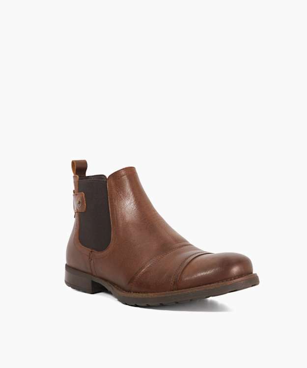 Dune London Saltwood - Brown Leather Wide Fit Casual Chelsea Boots