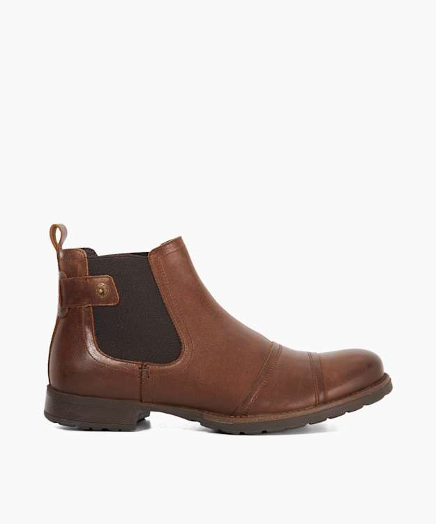 dune london Saltwood - Brown Leather Wide Fit Casual Chelsea Boots